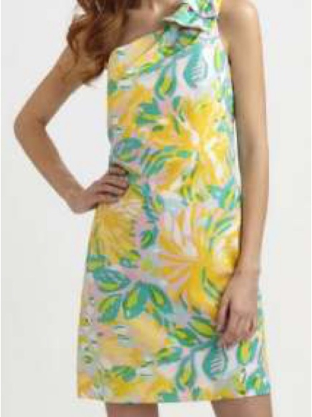 Lilly Pulitzer Yellow & Green One-Shoulder Floral Dress